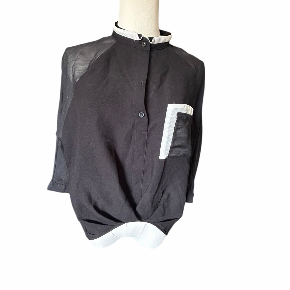 Patrizia Luca Hi Low Mid Sleeve Black and White Trim Tunic Sz Small